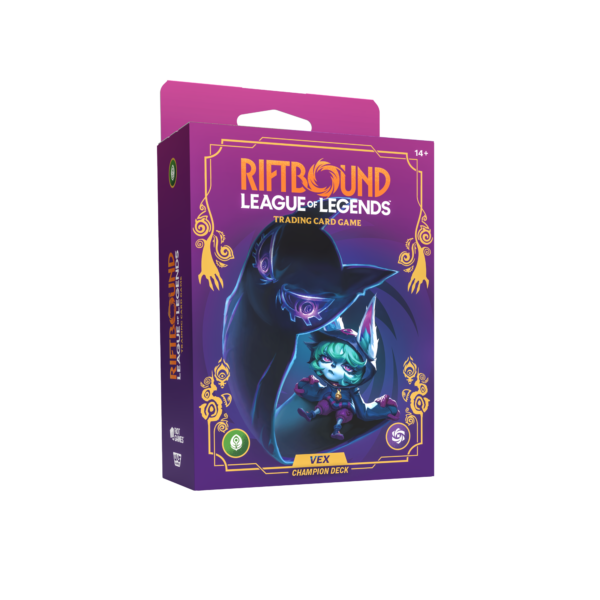 Riftbound Champion Deck Vex perspektivische Ansicht nach links - Spielfertiges TCG Deck aus dem Unleashed Set bei Amzicards