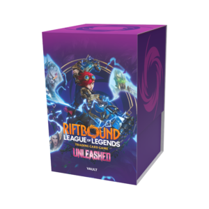 Riftbound Set 3 Unleashed Vault Box in der Schrägansicht rechts – Exklusives TCG Sammler-Produkt bei Amzicards