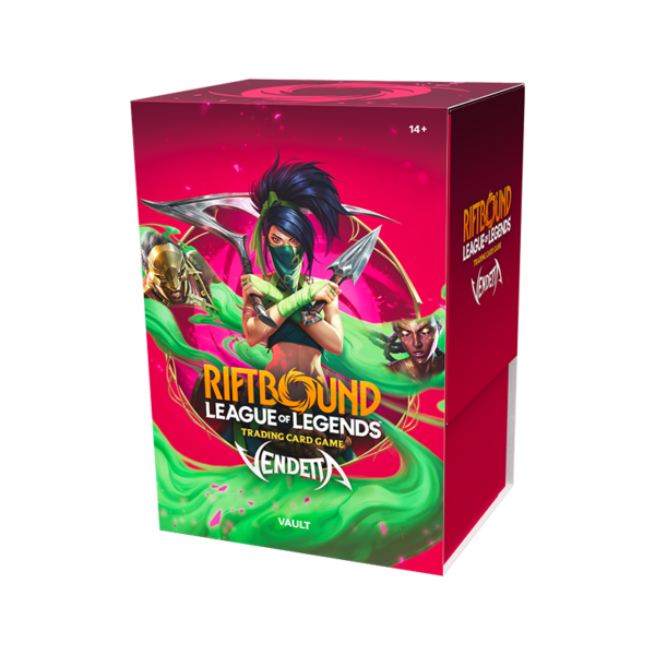 Riftbound Set 4 Vendetta Vault Box in der Schrägansicht rechts – Exklusives TCG Sammler-Produkt bei Amzicards