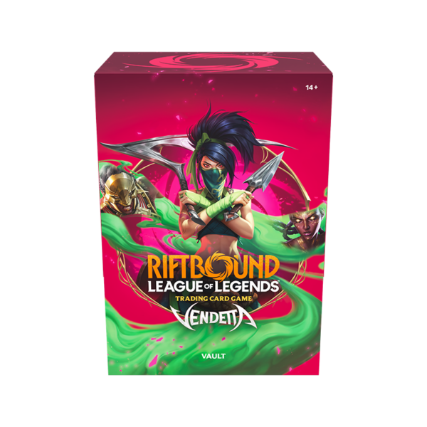 Riftbound Set 4 Vendetta Vault Box in der Frontalansicht – Exklusives TCG Sammler-Produkt bei Amzicards