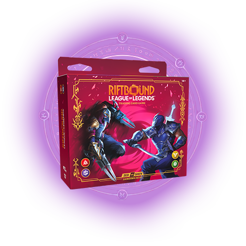Riftbound Champion Deck Showdown: Zed vs. Shen linksseitige Ansicht - 2 fertige TCG Spieler-Decks der Erweiterung Vendetta bei Amzicards
